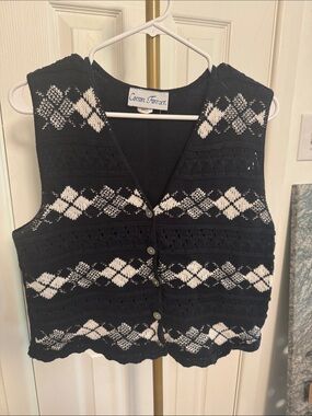 Vintage Cotton Forever Black & White Argyle Knit Vest - Small